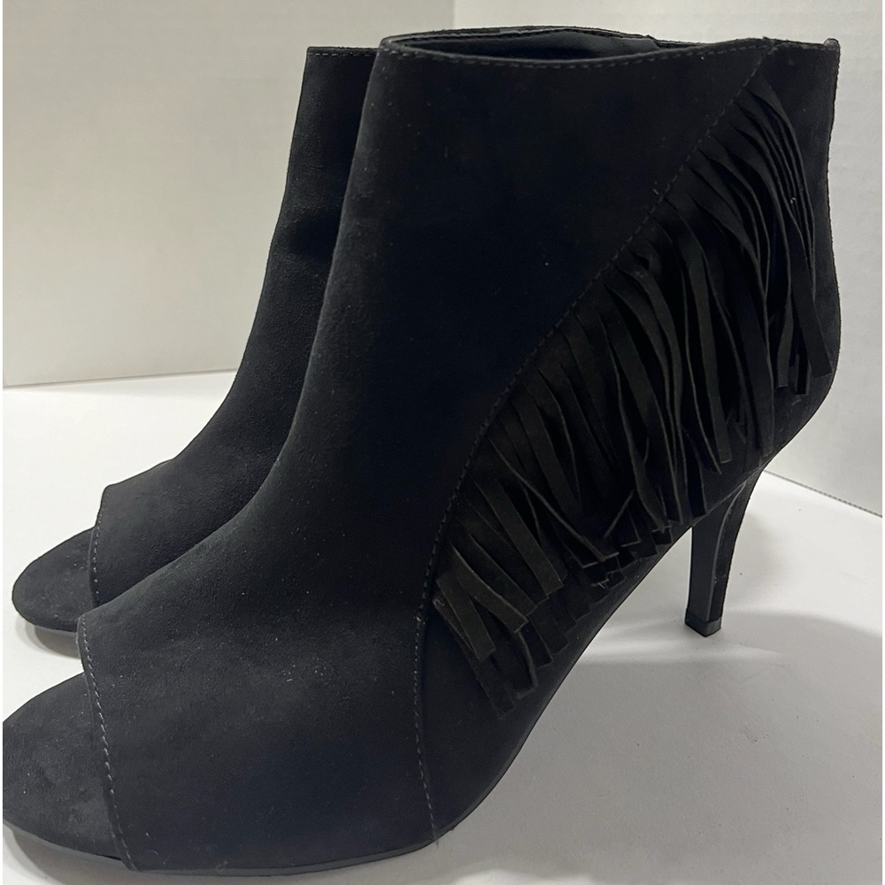 New Directions Brooke Peep Toe Black Fringe Ankle Boots‎ Women Size 10 - Picture 5 of 10
